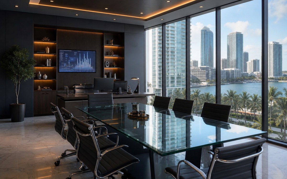 48First Miami corporate office with conference room and Brickell bay view